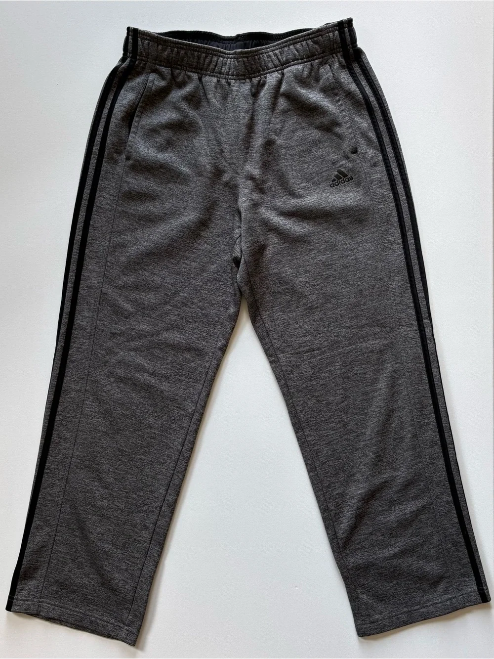 Adidas Climawarm Mens L Heathered Gray 3-Stripe Sweatpants Pull On Elastic Waist